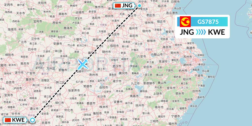 GS7875 Tianjin Airlines Flight Map: Jining to Guiyang