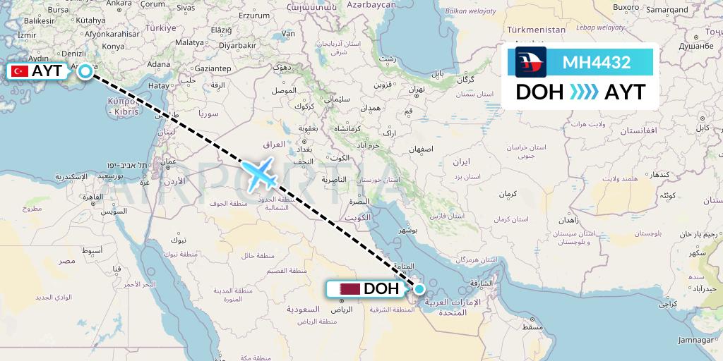 MH4432 Malaysia Airlines Flight Map: Doha to Antalya