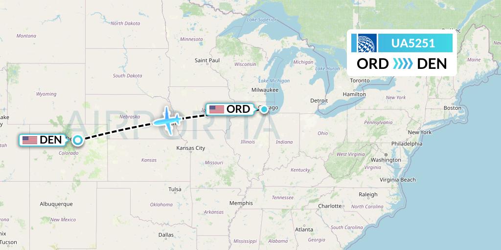UA5251 United Airlines Flight Map: Chicago to Denver
