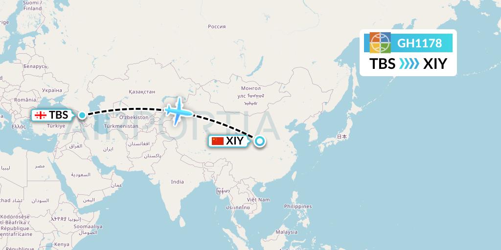 GH1178 Globus Flight Map: Tbilisi to Xi'an