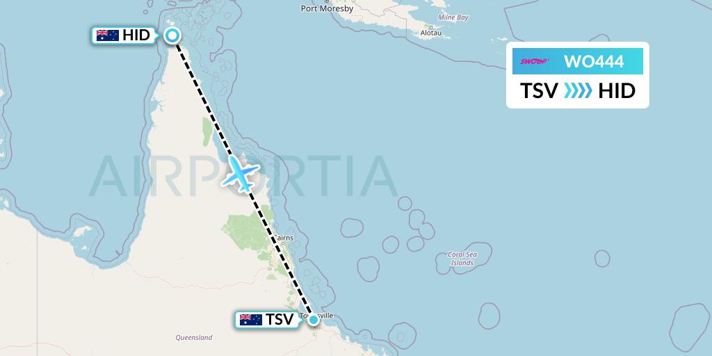 WO444 Swoop Flight Map: Townsville to Horn Island