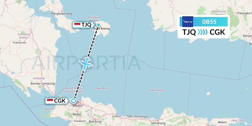 0B55 Blue Air Flight Map: Tanjung Pandan to Jakarta
