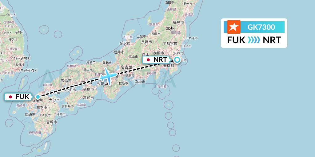 GK7300 JetStar Japan Flight Map: Fukuoka to Tokyo