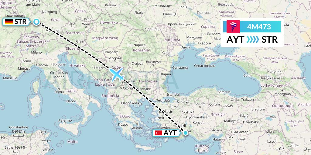 4M473 LATAM Airlines Argentina Flight Map: Antalya to Stuttgart
