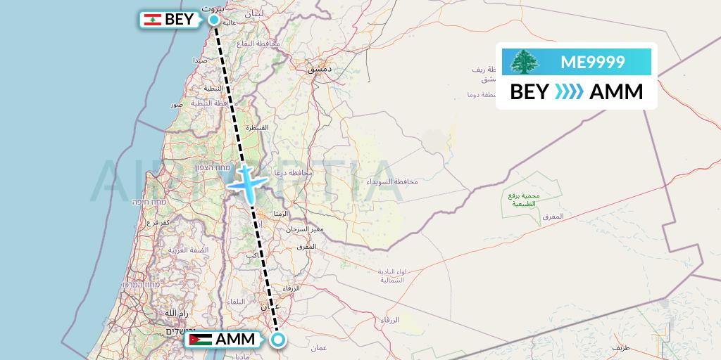 ME9999 MEA Flight Map: Beirut to Amman