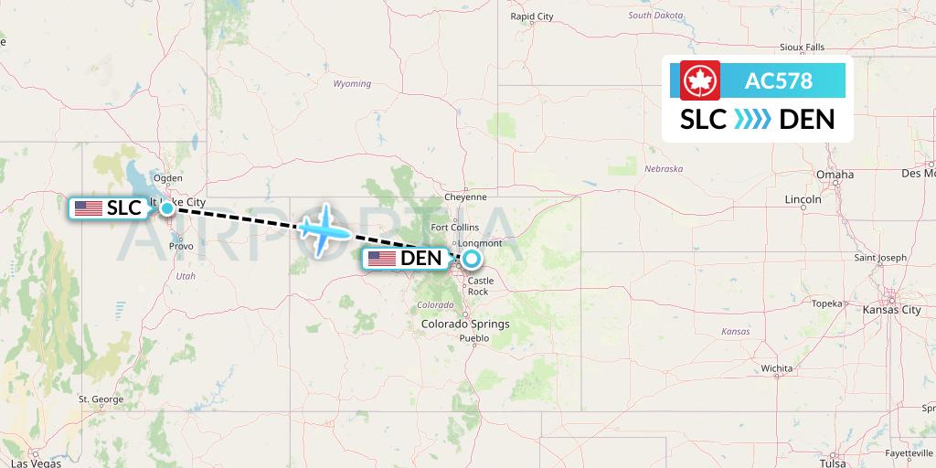 AC578 Air Canada Flight Map: Salt Lake City to Denver