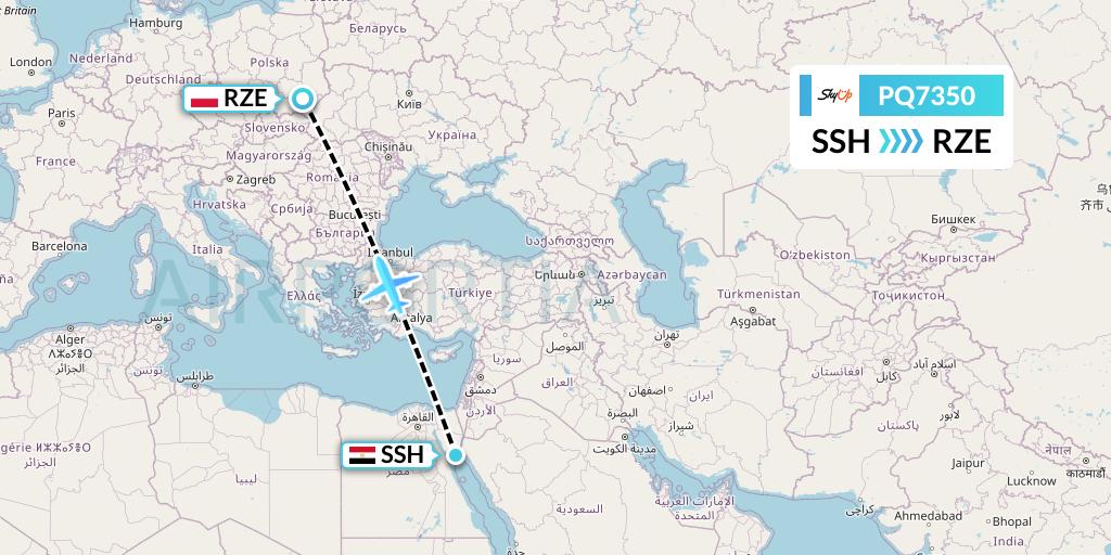PQ7350 SkyUp Airlines Flight Map: Sharm el-Sheikh to Rzeszow