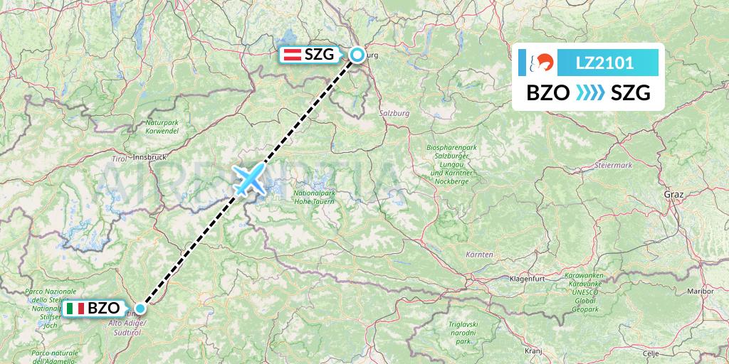 LZ2101 Air Link Flight Map: Bolzano to Salzburg