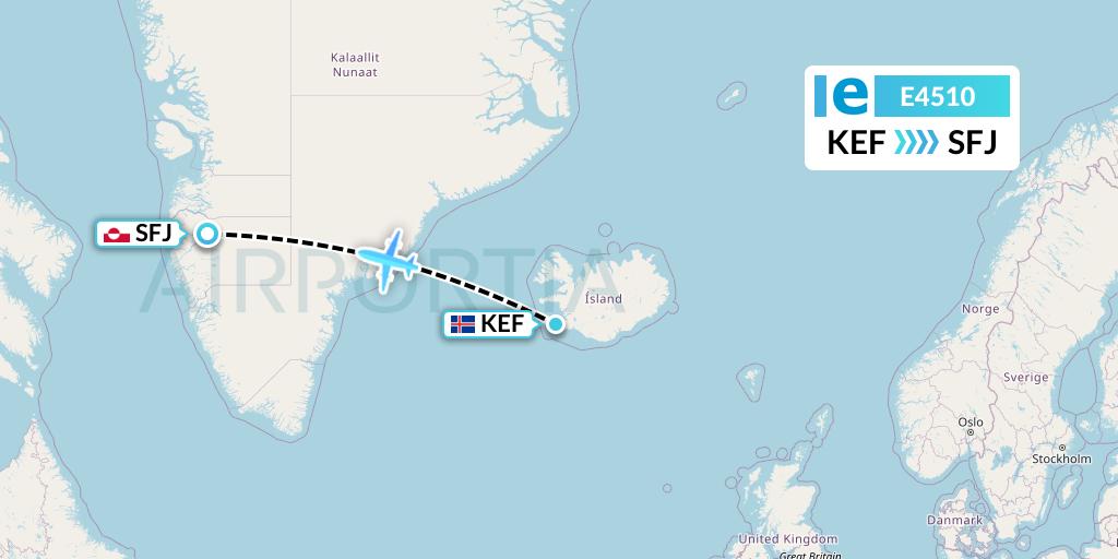 E4510 Estelar Latinoamerica C.A. Flight Map: Reykjavik to Kangerlussuaq