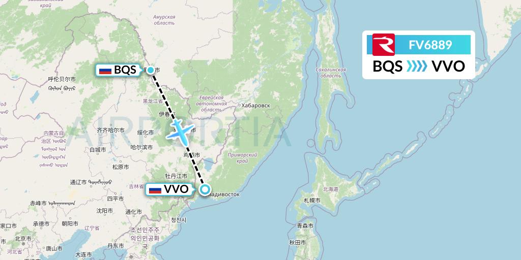 FV6889 Rossiya Flight Map: Blagoveshchensk to Vladivostok