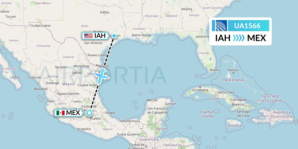 UA1566 United Airlines Flight Map: Houston to Mexico City