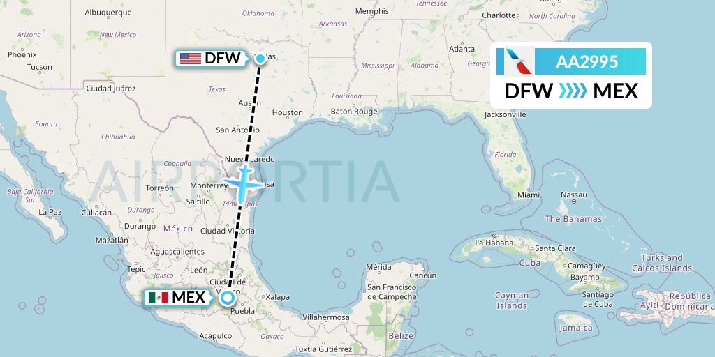 AA2995 American Airlines Flight Map: Dallas to Mexico City