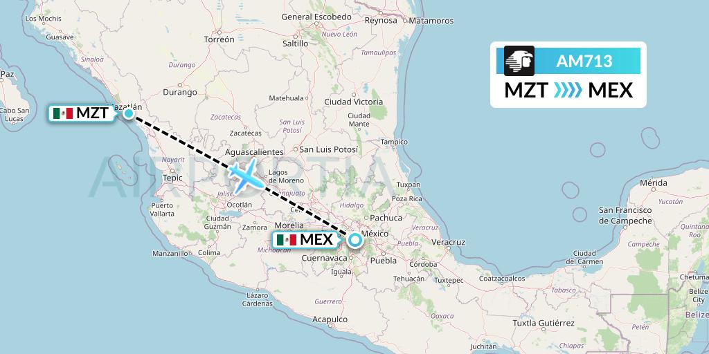 AM713 Aeromexico Flight Map: Mazatlan to Mexico City
