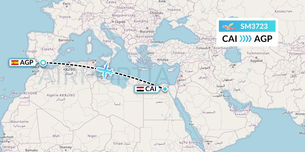 SM3723 Air Cairo Flight Map: Cairo to Malaga