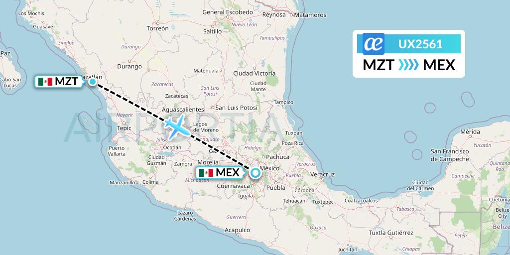 UX2561 Air Europa Flight Map: Mazatlan to Mexico City