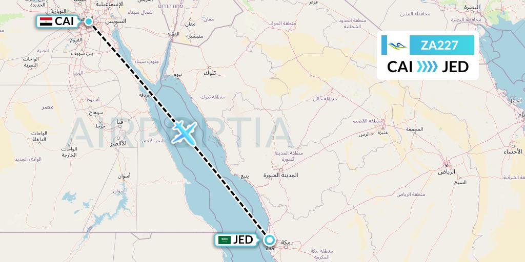 ZA227 Sky Angkor Airlines Flight Map: Cairo to Jeddah