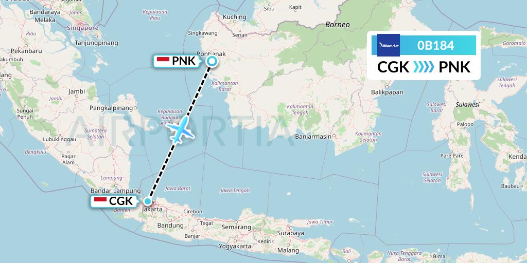 0B184 Blue Air Flight Map: Jakarta to Pontianak
