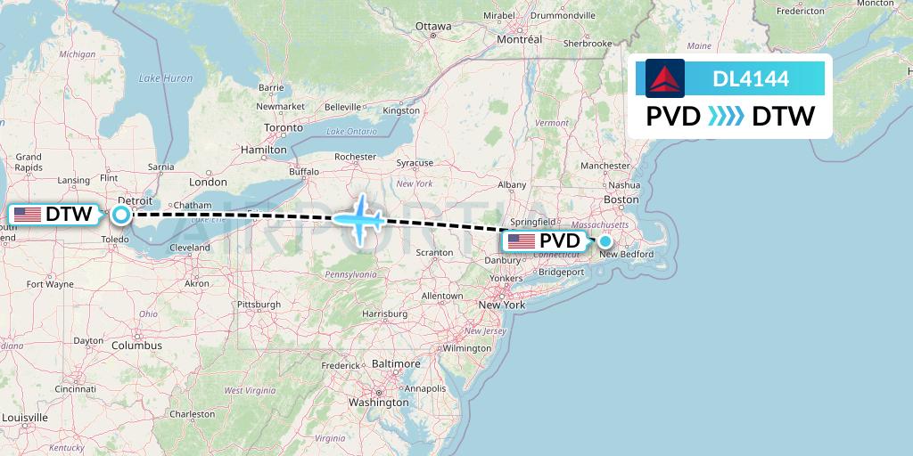 DL4144 Delta Air Lines Flight Map: Providence to Detroit