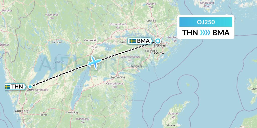 OJ250 NyxAir Flight Map: Trollhattan to Stockholm