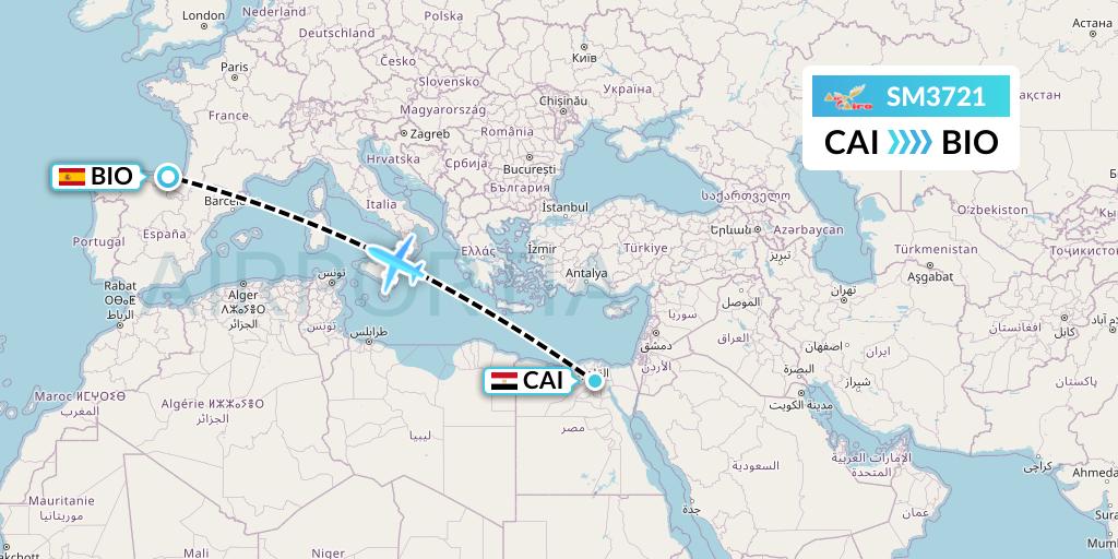 SM3721 Air Cairo Flight Map: Cairo to Bilbao