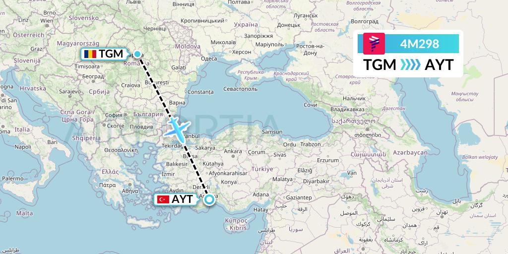 4M298 LATAM Airlines Argentina Flight Map: Brasov to Antalya