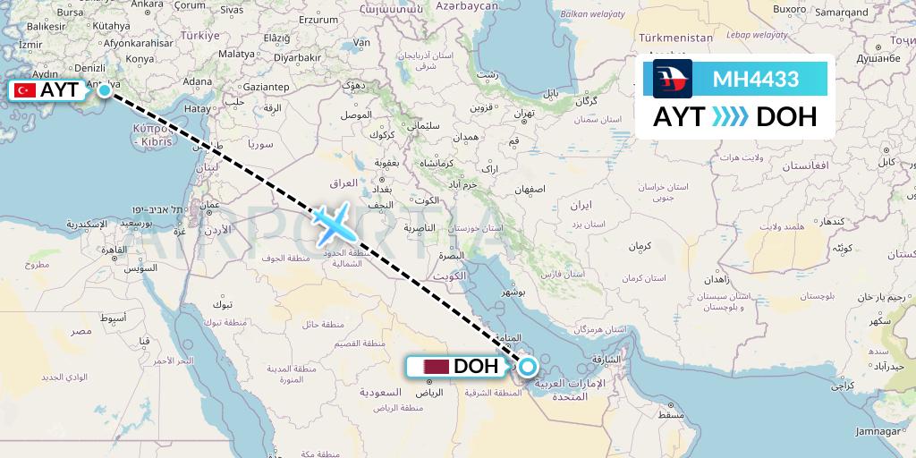 MH4433 Malaysia Airlines Flight Map: Antalya to Doha