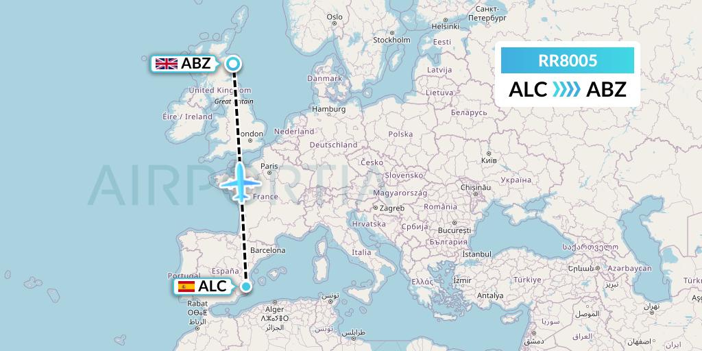 RR8005 Royal Air Force Flight Map: Alicante to Aberdeen