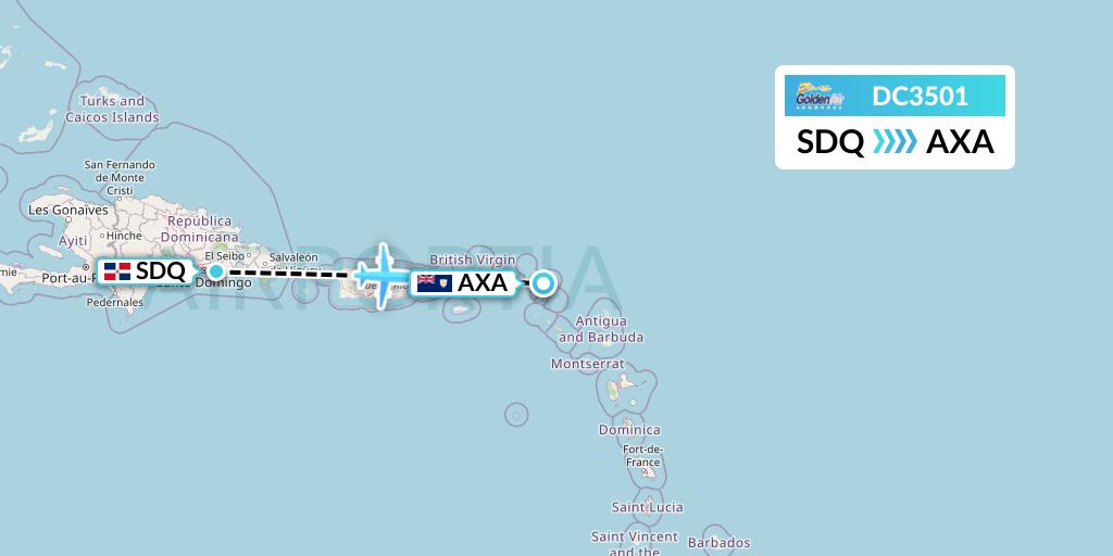 DC3501 Braathens Regional Flight Map: Santo Domingo to The Valley