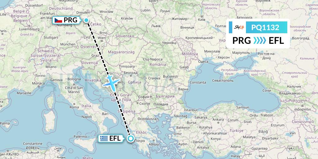 PQ1132 SkyUp Airlines Flight Map: Prague to Kefalonia