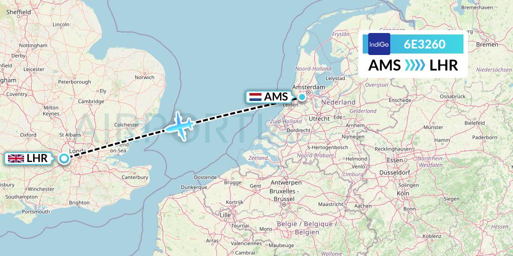 6E3260 IndiGo Airlines Flight Map: Amsterdam to London