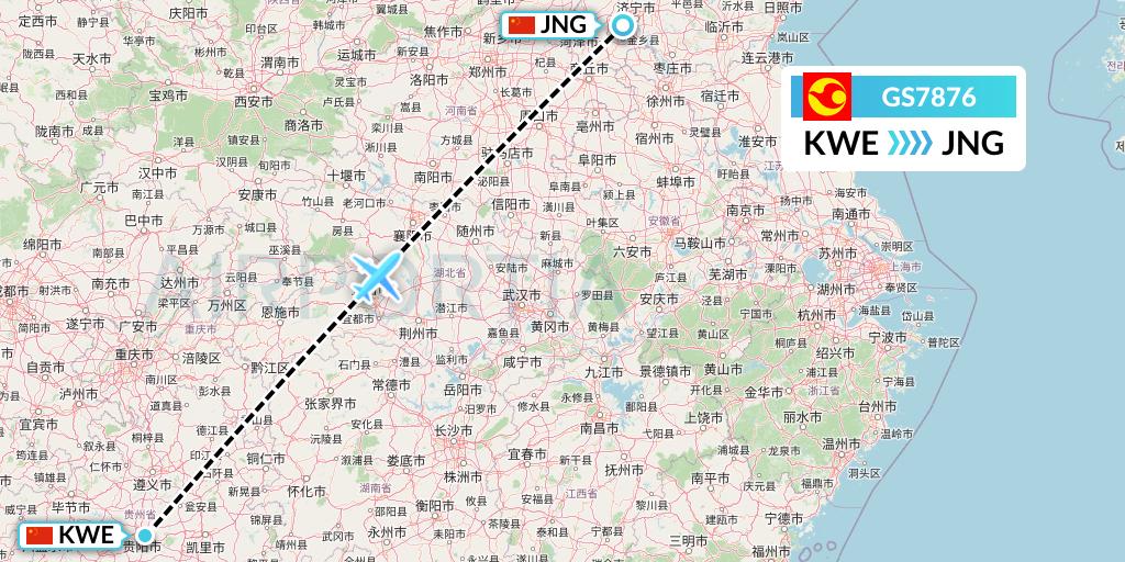 GS7876 Tianjin Airlines Flight Map: Guiyang to Jining