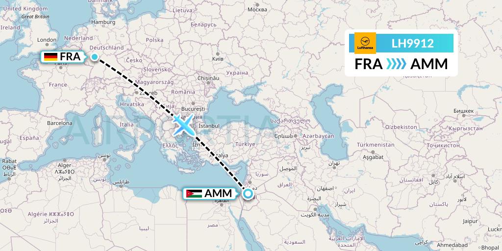 LH9912 Lufthansa Flight Map: Frankfurt to Amman