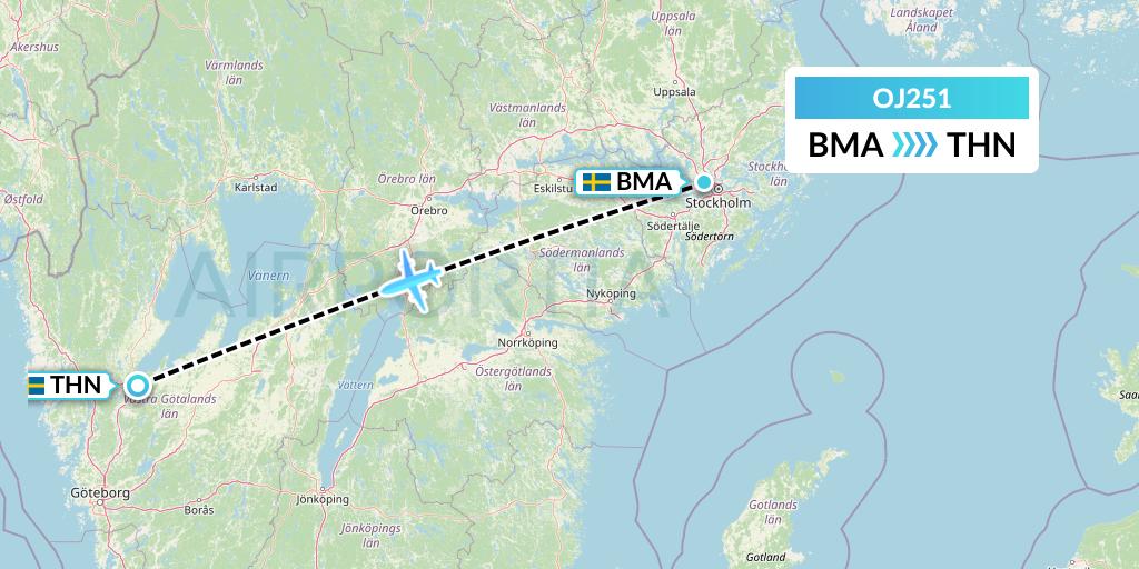 OJ251 NyxAir Flight Map: Stockholm to Trollhattan