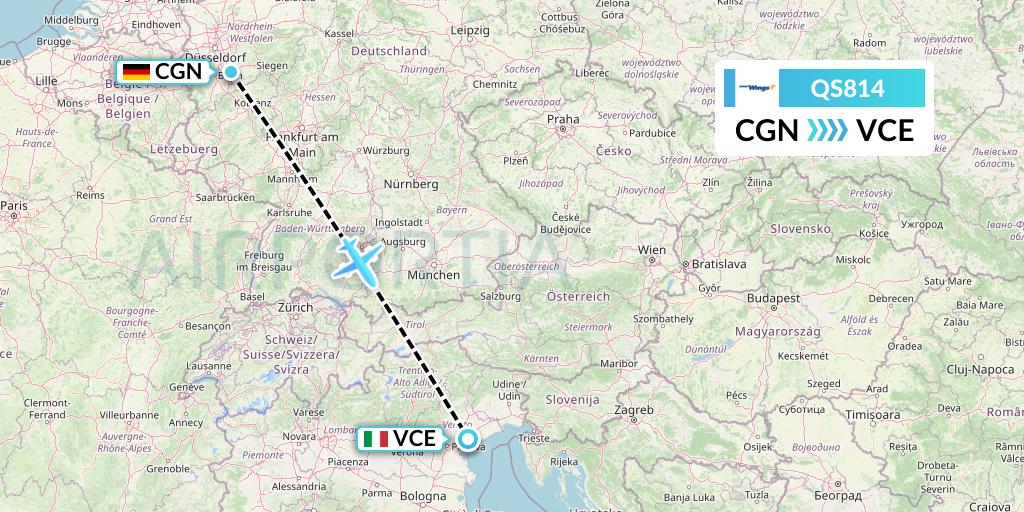 QS814 Smartwings Flight Map: Cologne to Venice