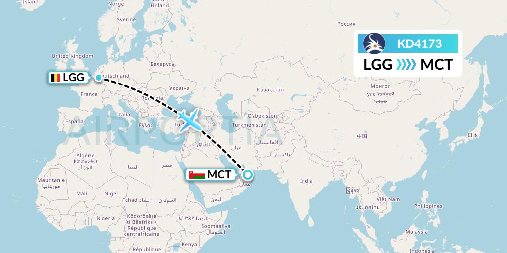 KD4173 KalStar Aviation Flight Map: Liege to Muscat