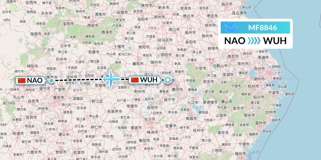 MF8846 Xiamen Airlines Flight Map: Nanchong to Wuhan
