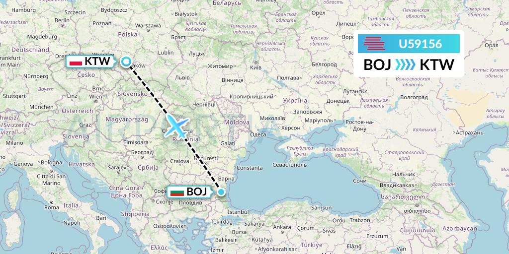 U59156 Karinou Airlines Flight Map: Burgas to Katowice