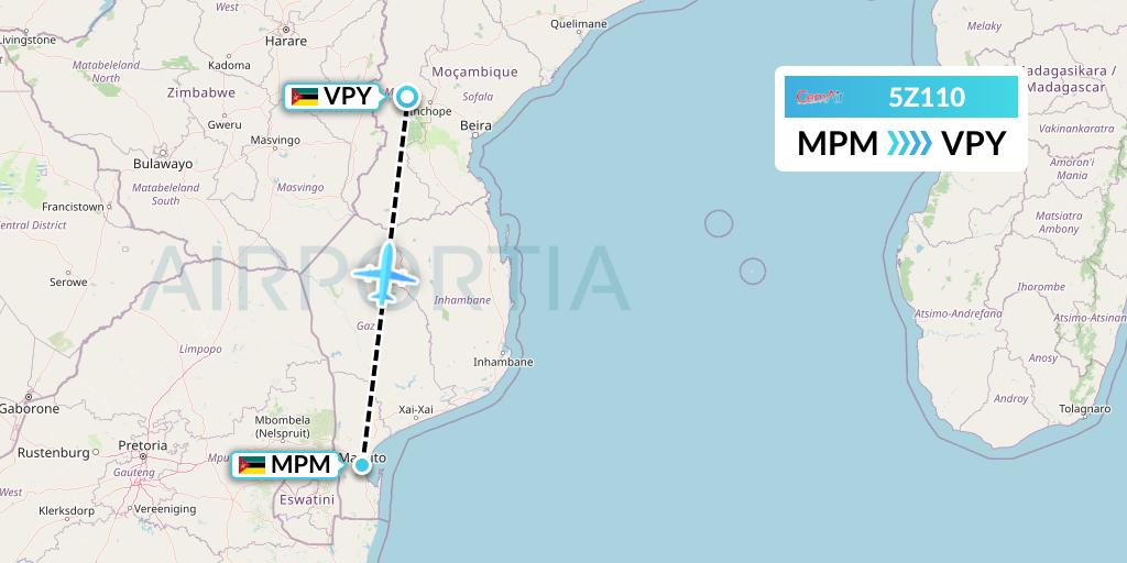 5Z110 CemAir Flight Map: Maputo to Chimoio