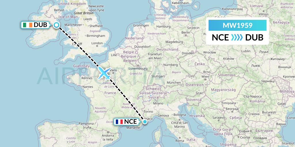 MW1959 Mokulele Flight Service Flight Map: Nice to Dublin