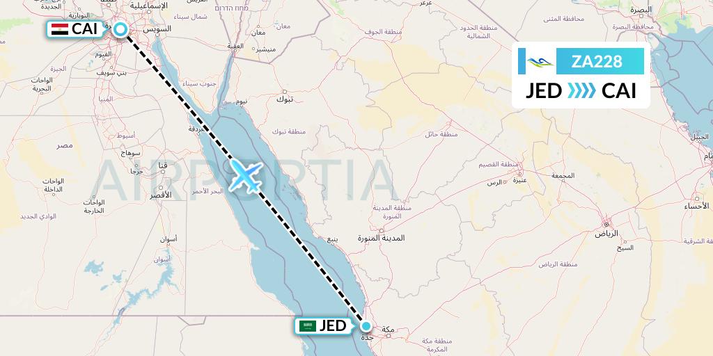 ZA228 Sky Angkor Airlines Flight Map: Jeddah to Cairo