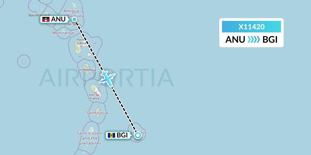 X11420 Nik Airways Flight Map: Antigua to Bridgetown