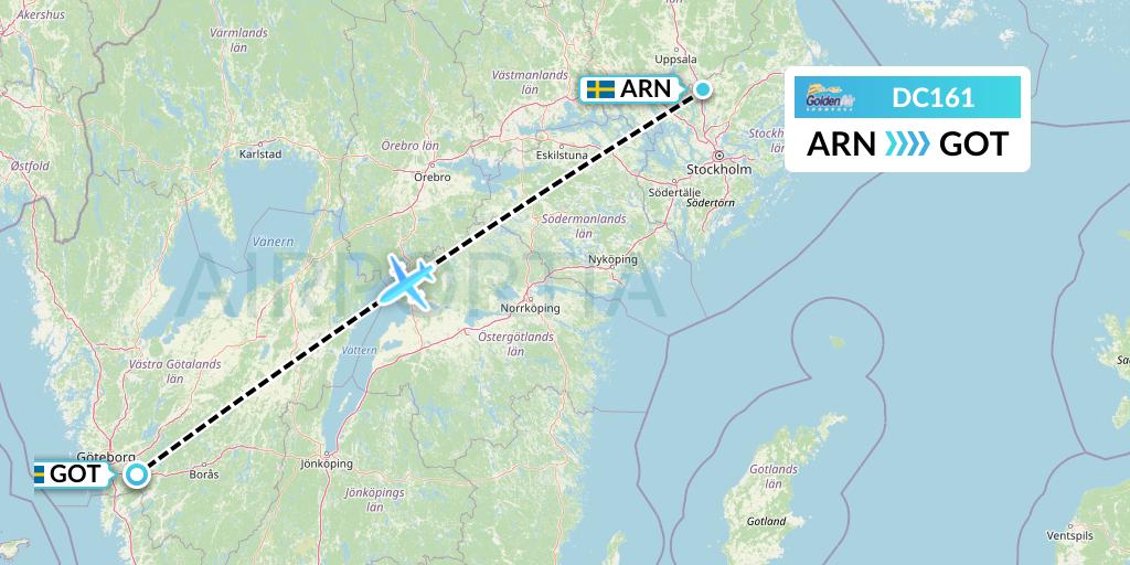 DC161 Braathens Regional Flight Map: Stockholm to Gothenburg