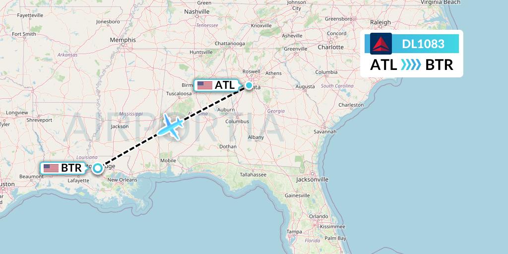 DL1083 Delta Air Lines Flight Map: Atlanta to Baton Rouge