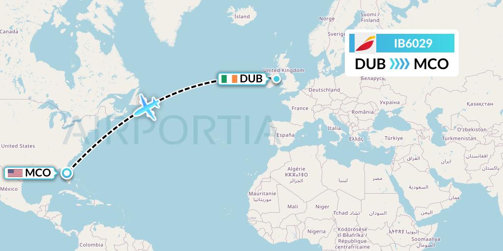 IB6029 Iberia Flight Map: Dublin to Orlando