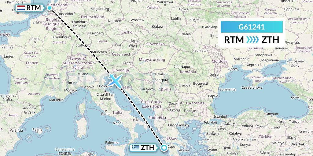 G61241 Fly Arna Flight Map: Rotterdam to Zakynthos