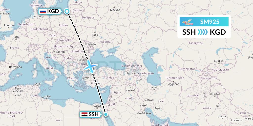 SM925 Air Cairo Flight Map: Sharm el-Sheikh to Kaliningrad
