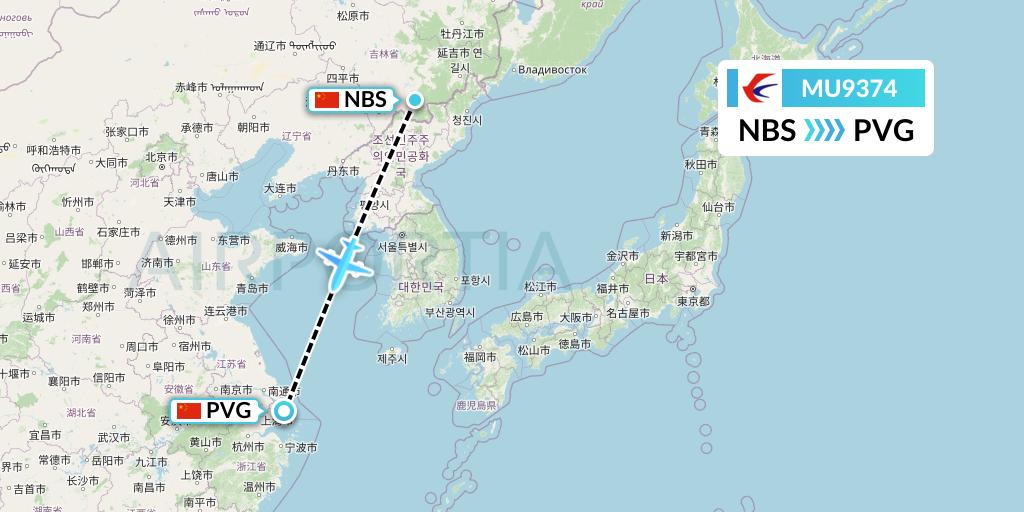 MU9374 China Eastern Airlines Flight Map: Baishan to Shanghai