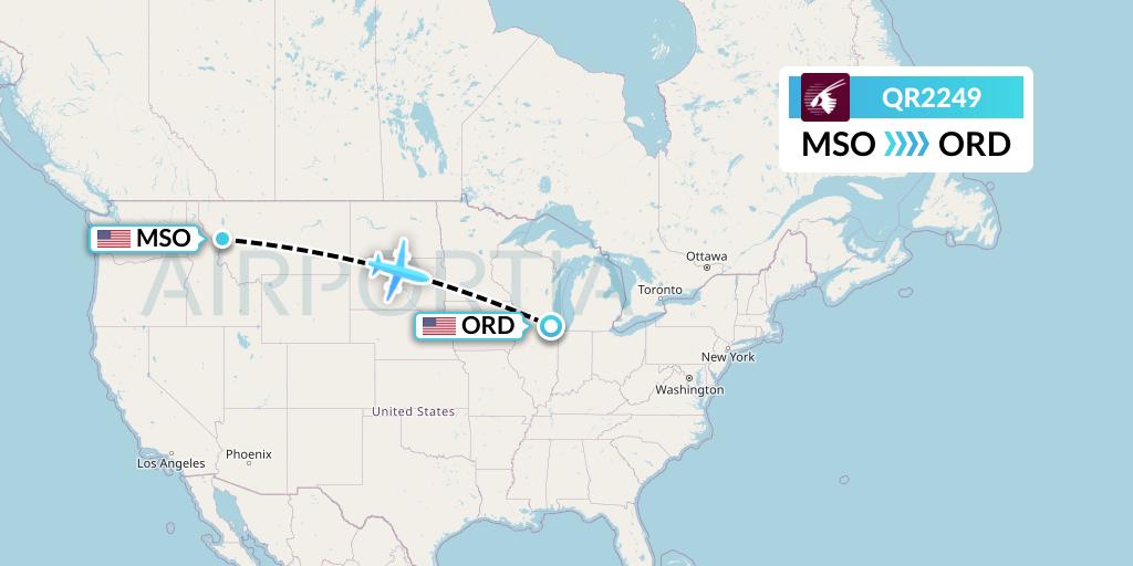 QR2249 Qatar Airways Flight Map: Missoula to Chicago