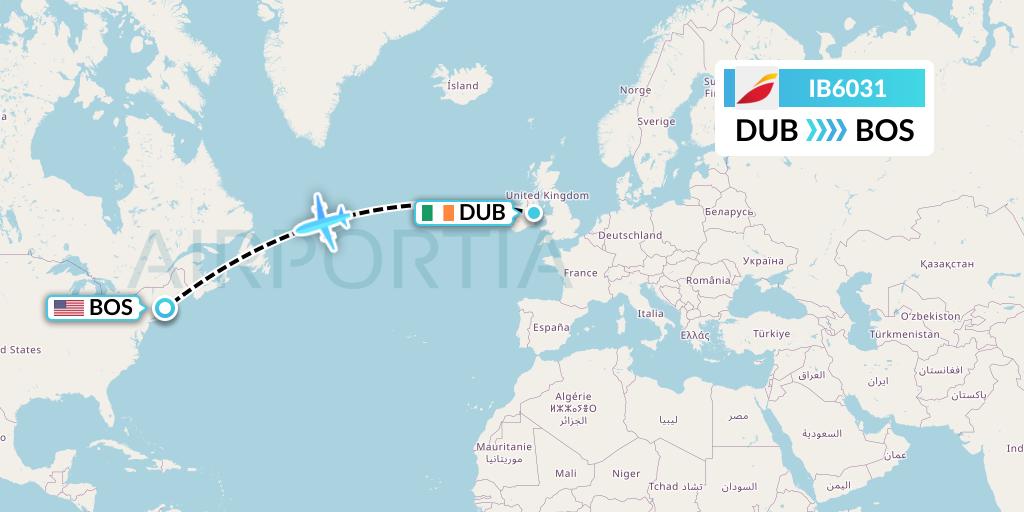 IB6031 Iberia Flight Map: Dublin to Boston