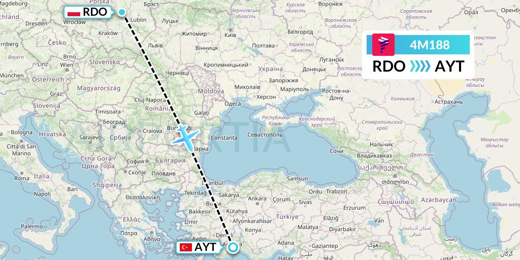 4M188 LATAM Airlines Argentina Flight Map: Radom to Antalya